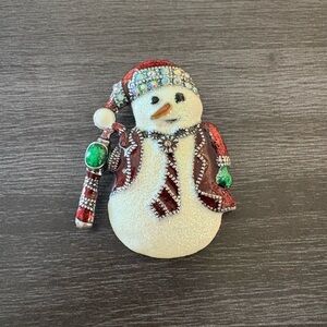 Glitter Enamel AB Crystal Snowman Brooch
